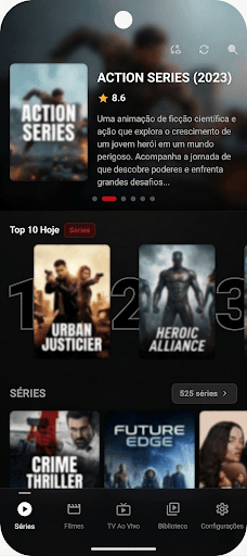Tela inicial do Lumus Player com destaques e séries