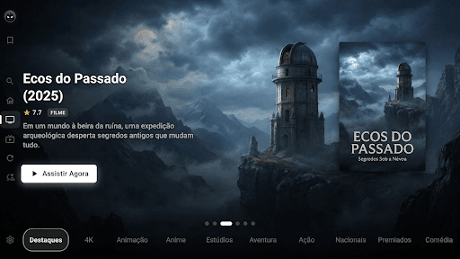 Tela inicial do Lumus Player na TV